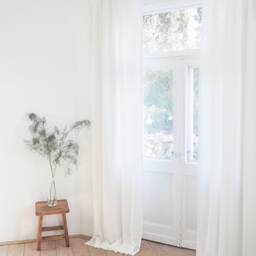 Pure White Heavy Linen - 280 G/M2 Curtain Panel With Tape. Pleating Tape Curtain. Pencil Pleat/1 Pcs - thumbnail 2