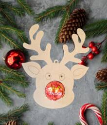 Lindt, Ferrero Rocher Raindeer Christmas Tree Decoration, Personalised, Mdf, Oak Vaneer - thumbnail 1