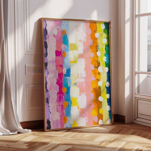 Colourful Abstract Painting - Wall Decoration Trendy Bedroom Print Home Decor Gift Idea Preppy Art - image 1