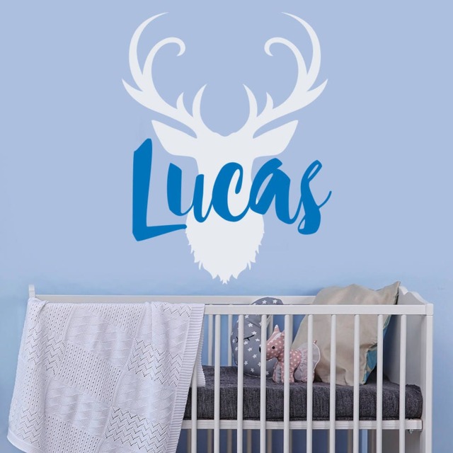 Rustic Name Wall Decal Deer Antler Sticker Nursery Decor Boys Custom Vinyl Hunting Themed Woodland - Ma290 - image 1