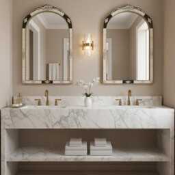 Arched Wall Mirror - Elegant Arch Vanity Cow Bone Inlay - thumbnail 2