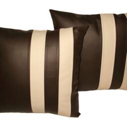 "2 Brown & Cream Twin Stripe Faux Leather Cushions 16"" 18"" 20" - thumbnail 3