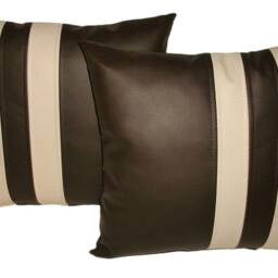 "2 Brown & Cream Twin Stripe Faux Leather Cushions 16"" 18"" 20" - thumbnail 2
