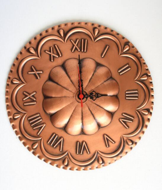 Embossed Copper Clock in The Shape Of A Rose Window To Hang On Wall - image 1
