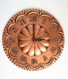Embossed Copper Clock in The Shape Of A Rose Window To Hang On Wall - thumbnail 1