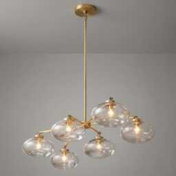 Mid-Century Modern Brass Sputnik Chandelier - 6-Light Mobile Pendant Ceiling Fixture - thumbnail 2