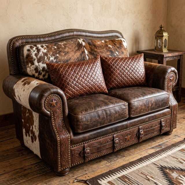 Handmade Cushion Cover - Genuine Diamond Stitch Caramel Leather Various Sizes - image 1