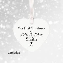 Personalised First Christmas As Mr & Mrs Bauble, Custom Engaged Creramic Ornament, Tree Decoration, Couple Gift - thumbnail 1