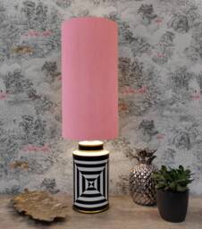 Extra Tall Drum Lampshade in Light Pink Velvet, 50cm Height - thumbnail 1