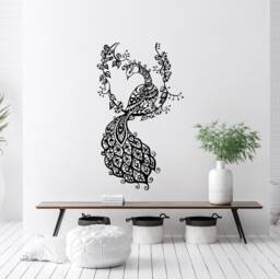 Peacock Wall Decals Bedroom - Large Feather Bird Vinyl Sticker Living Room Girl Nursery Decor Tropical Decoration Home S139 - thumbnail 1