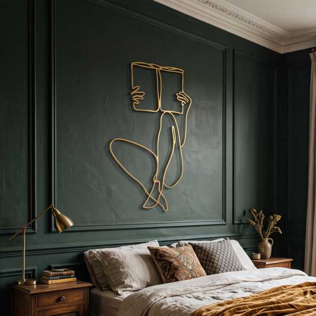 Reading Woman Metal Wall Art, Gold One Line Feminine Decor, Elegant Art For Bedroom, Book Lover Gift Her - image 1