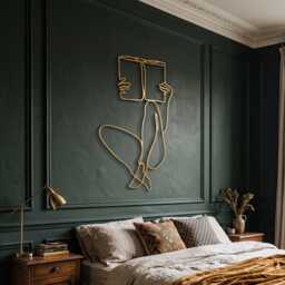Reading Woman Metal Wall Art, Gold One Line Feminine Decor, Elegant Art For Bedroom, Book Lover Gift Her