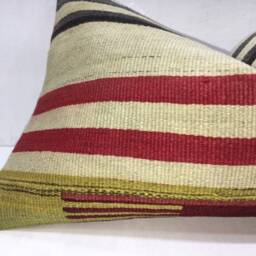Vintage Kilim Pillow Cover, Striped Turkish Pillow, 16x24 - thumbnail 3