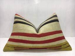 Vintage Kilim Pillow Cover, Striped Turkish Pillow, 16x24 - thumbnail 1