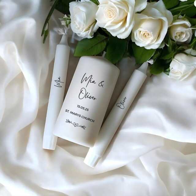 Personalised Wedding Candle Set - Custom Names & Date Elegant Ceremony Unity Trio No Title - image 1