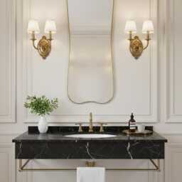 Handmade Rectangle Vanity Mirror - Curved Brass Frame - thumbnail 3