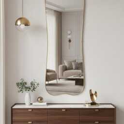 Handmade Rectangle Vanity Mirror - Curved Brass Frame - thumbnail 2