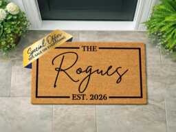 Farmhouse Family Name Doormat - Rustic Custom Entry Mat New Home Gift - thumbnail 1