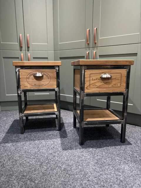 Pair Of Wine Crate Box Drawer Bedside Table Cabinets Side - image 1