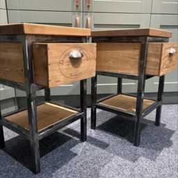 Pair Of Wine Crate Box Drawer Bedside Table Cabinets Side - thumbnail 3