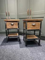 Pair Of Wine Crate Box Drawer Bedside Table Cabinets Side - thumbnail 1