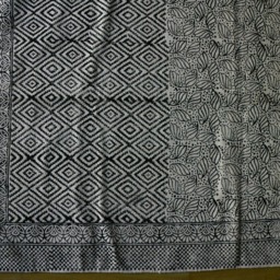 Handwoven Block-Printed Cotton Rug Black & White Diamond Leaves, 3x5 Ft - thumbnail 2
