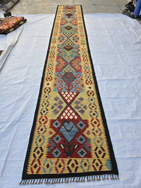 2.6??16.4 Ft Long Hallway Runner Kilim Rug - Handwoven Afghan Flatweave Techniques - image 1
