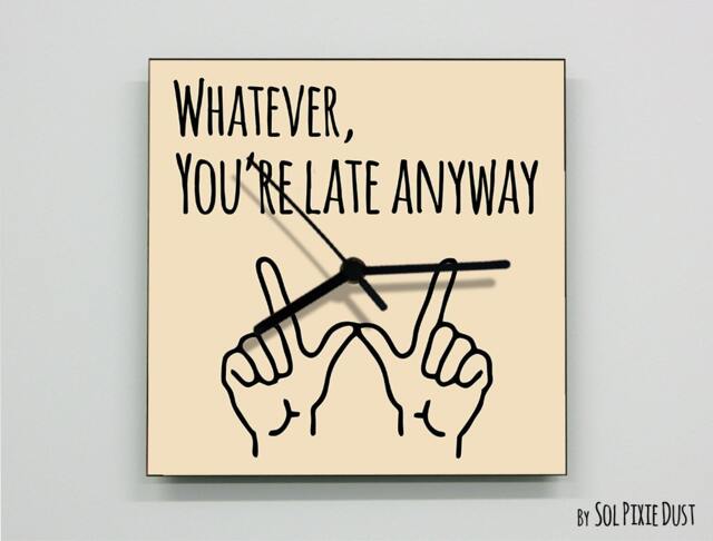Whatever, You're Late Anyway Hand Symbol/Square Beige - Wall Clock - image 1