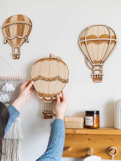 Set Of 3 Large 3D Hot Air Balloons - Layered Wooden Wall Decor For Adventure Nursery, Baby Room Sign, Handmade Gift - image 1