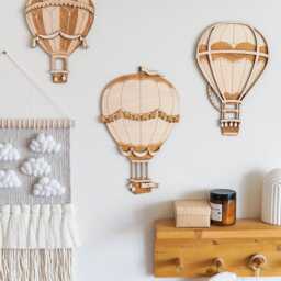 Set Of 3 Large 3D Hot Air Balloons - Layered Wooden Wall Decor For Adventure Nursery, Baby Room Sign, Handmade Gift - thumbnail 2