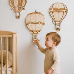 Set Of 3 Large 3D Hot Air Balloons - Layered Wooden Wall Decor For Adventure Nursery, Baby Room Sign, Handmade Gift - thumbnail 3