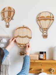 Set Of 3 Large 3D Hot Air Balloons - Layered Wooden Wall Decor For Adventure Nursery, Baby Room Sign, Handmade Gift - thumbnail 1