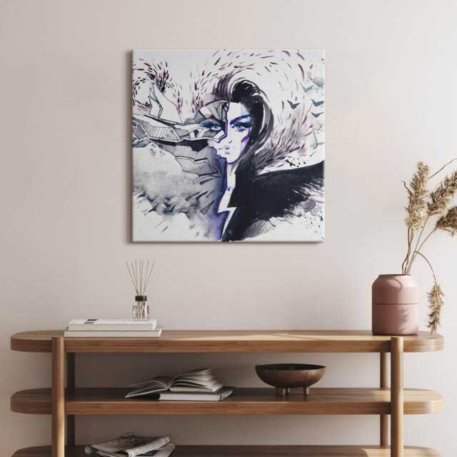 Woman Illustration Canvas, Picture Wall Hanging, Gray Art, Abstraction Canvas Painting - image 1