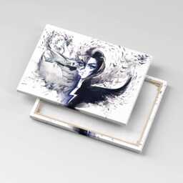 Woman Illustration Canvas, Picture Wall Hanging, Gray Art, Abstraction Canvas Painting - thumbnail 3