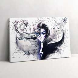 Woman Illustration Canvas, Picture Wall Hanging, Gray Art, Abstraction Canvas Painting - thumbnail 2