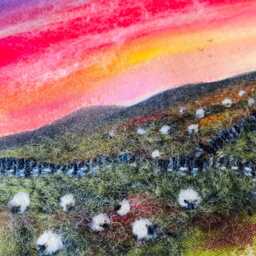 Handmade Textile Landscape Picture, Hills & Fields With Sheep. Lincolnshire Landscape. English Countryside Art - Farmhouse British - thumbnail 3
