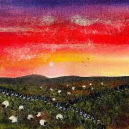 Handmade Textile Landscape Picture, Hills & Fields With Sheep. Lincolnshire Landscape. English Countryside Art - Farmhouse British - thumbnail 2