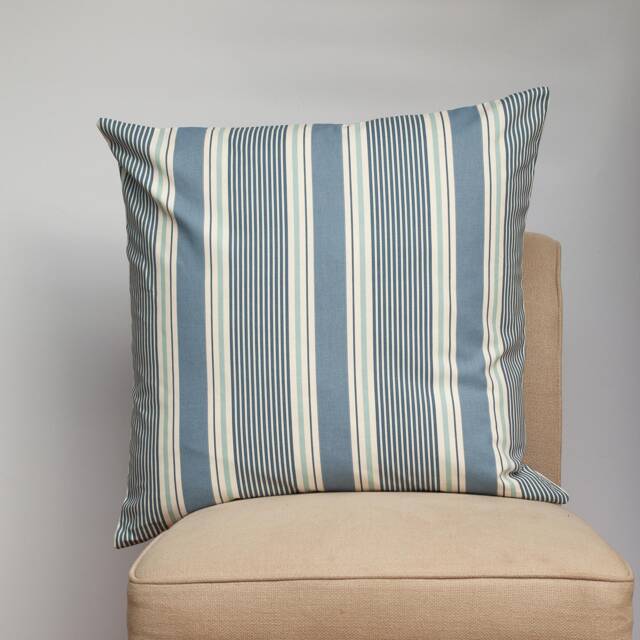Coastal Stripe Extra-Large Cushion in Navy Blue. Classic Nautical Striped Pattern Marine Blue & Seafoam White. 23X23 - image 1