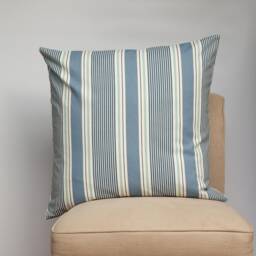 Coastal Stripe Extra-Large Cushion in Navy Blue. Classic Nautical Striped Pattern Marine Blue & Seafoam White. 23X23 - thumbnail 1