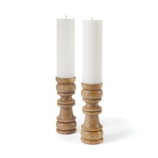 Hand-Turned Wood Candle Holders With Polished Nickel Top - Rustic Home Decor, Set Of 2 - image 1