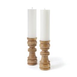 Hand-Turned Wood Candle Holders With Polished Nickel Top - Rustic Home Decor, Set Of 2 - thumbnail 1