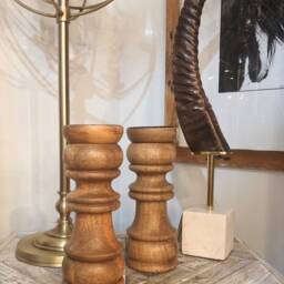 Hand-Turned Wood Candle Holders With Polished Nickel Top - Rustic Home Decor, Set Of 2 - thumbnail 4