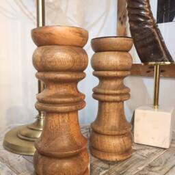 Hand-Turned Wood Candle Holders With Polished Nickel Top - Rustic Home Decor, Set Of 2 - thumbnail 3