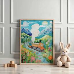 Train Print, Wall Art, Steam Poster, Boys & Girls Room Kids Decor, Playroom Decor - thumbnail 1