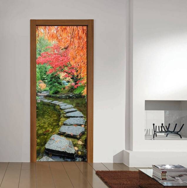 Door Wall Sticker Autumn in Japanese Garden/Japanese Garden Decal Mural/Door Japanese/Japanese Decor/Asian Landscape - image 1