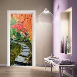Door Wall Sticker Autumn in Japanese Garden/Japanese Garden Decal Mural/Door Japanese/Japanese Decor/Asian Landscape - thumbnail 3