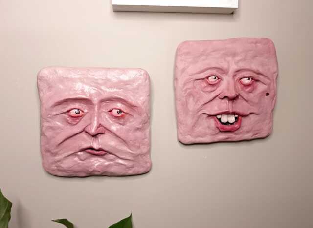 Goofy Wall Art Hand Sculpted Quirky Hanging Face Tiles/Weird Unusual Clay Ornaments - image 1