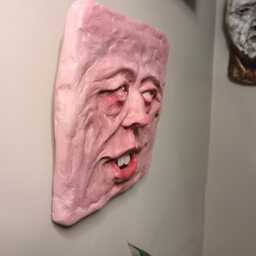 Goofy Wall Art Hand Sculpted Quirky Hanging Face Tiles/Weird Unusual Clay Ornaments - thumbnail 3