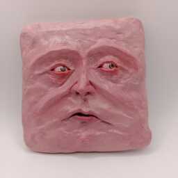 Goofy Wall Art Hand Sculpted Quirky Hanging Face Tiles/Weird Unusual Clay Ornaments - thumbnail 4