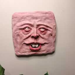 Goofy Wall Art Hand Sculpted Quirky Hanging Face Tiles/Weird Unusual Clay Ornaments - thumbnail 2